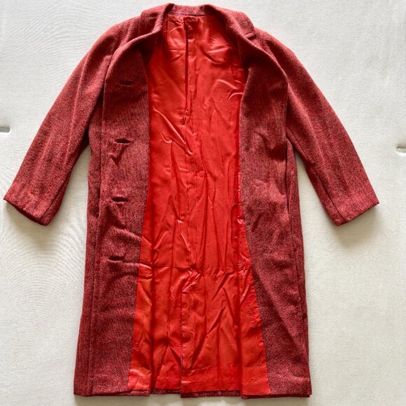 Vintage Cranberry Wool Tweed Weave Coat with Bakelite-Look Buttons Medium - Picture 6 of 16